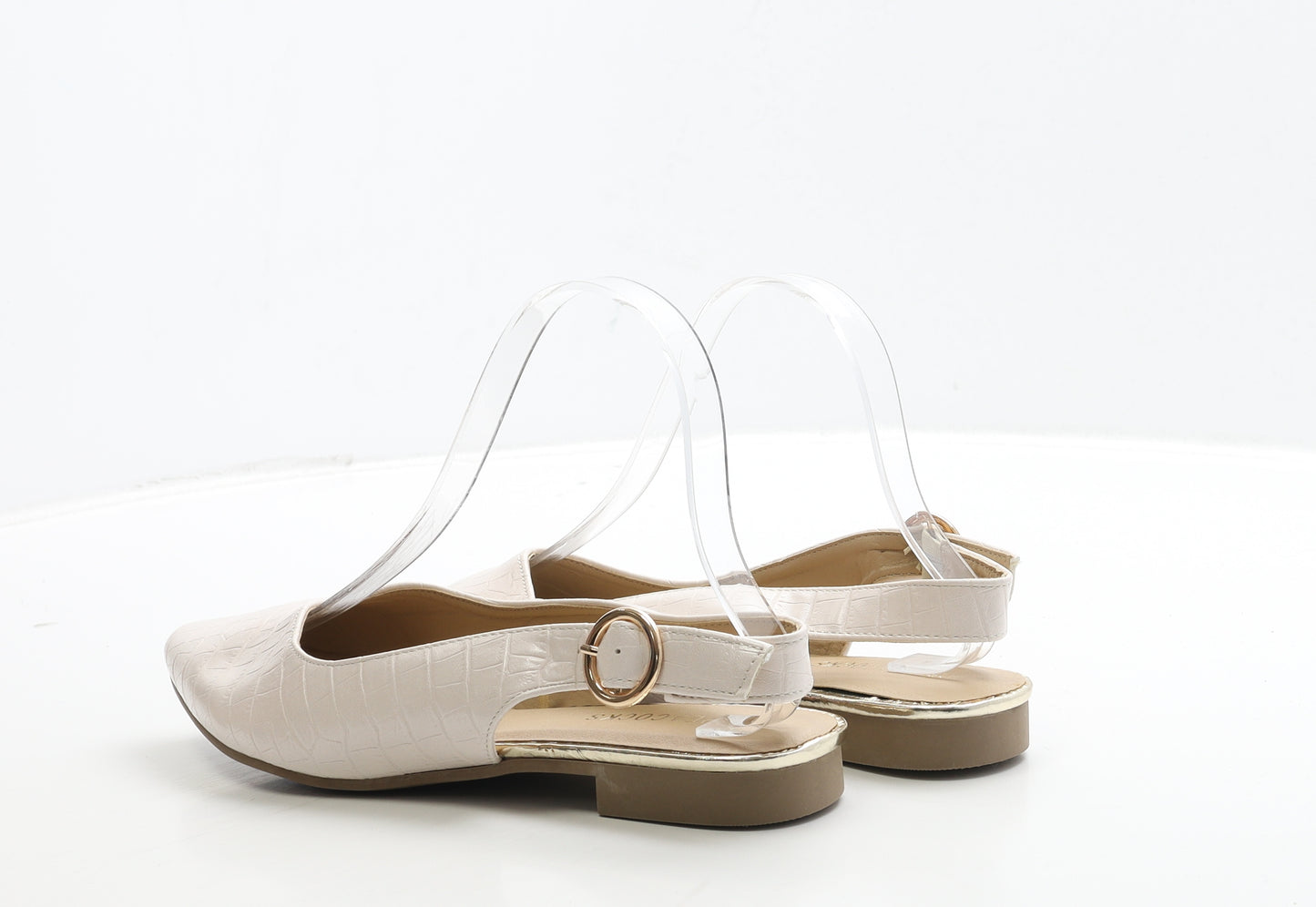 Peacocks Womens Ivory Geometric Leather Slingback Flat UK 5 38