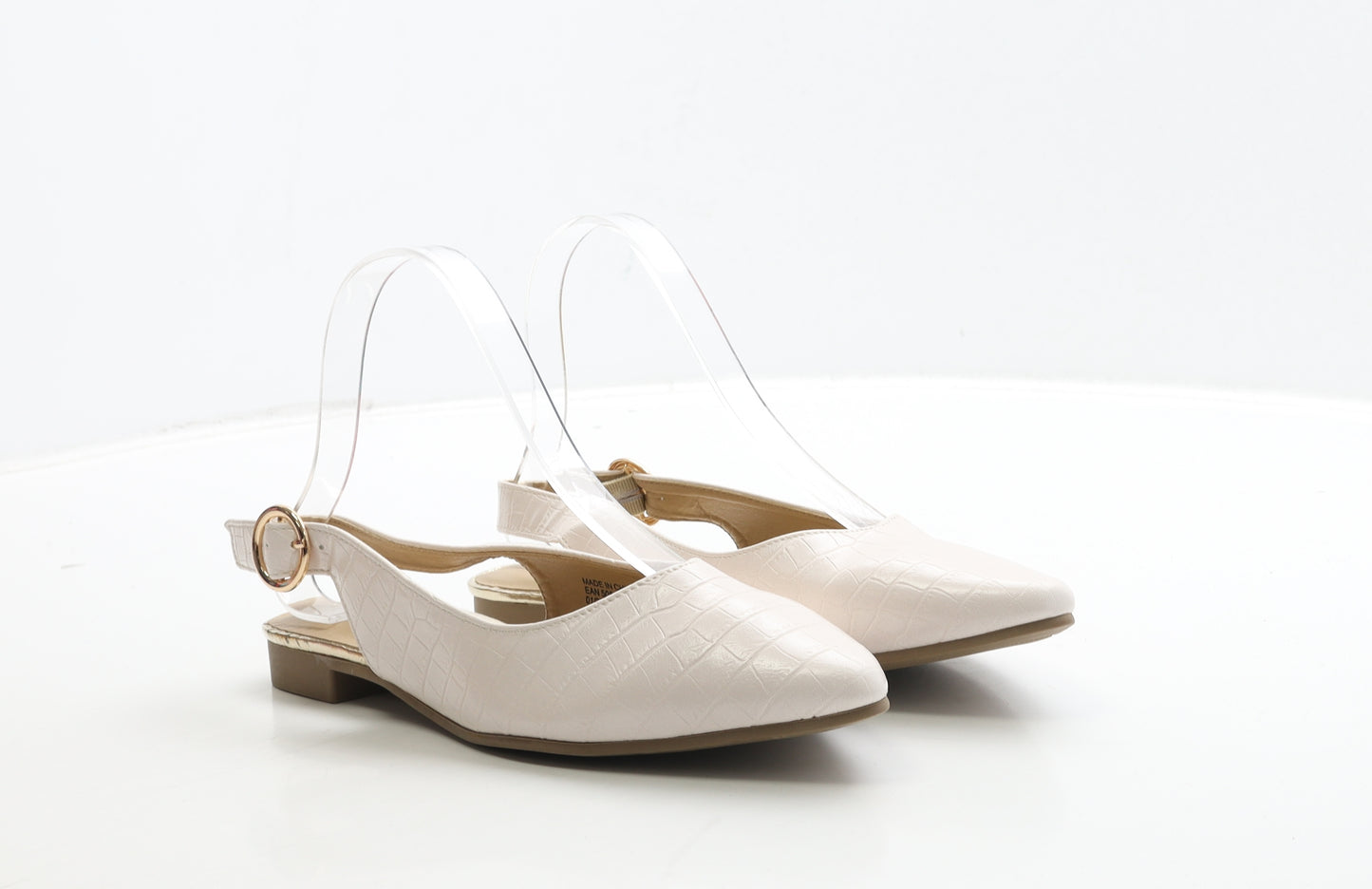 Peacocks Womens Ivory Geometric Leather Slingback Flat UK 5 38