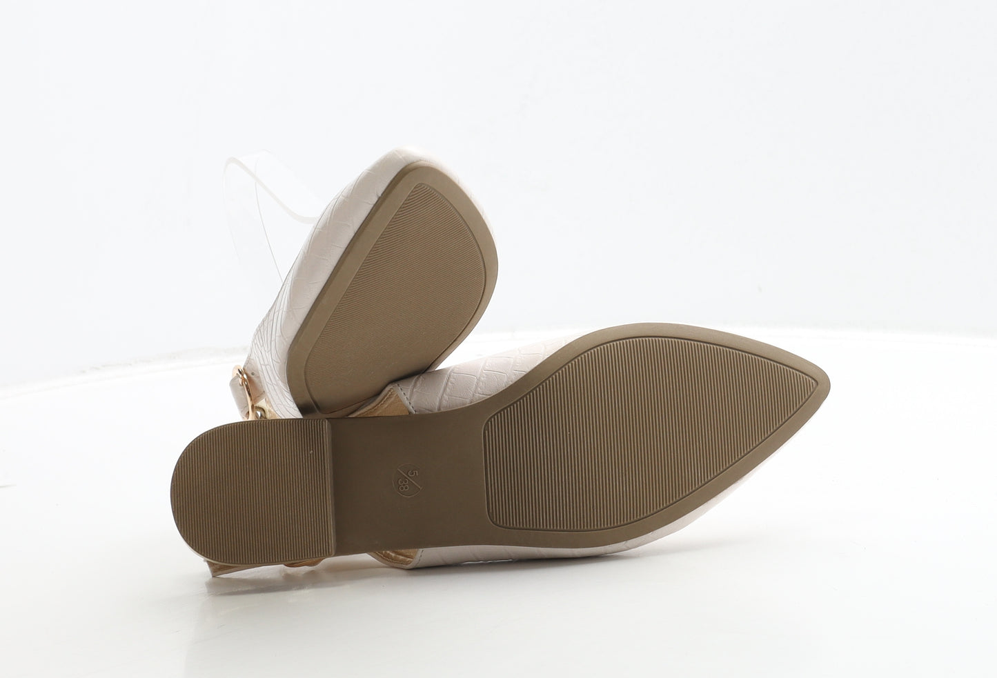 Peacocks Womens Ivory Geometric Leather Slingback Flat UK 5 38