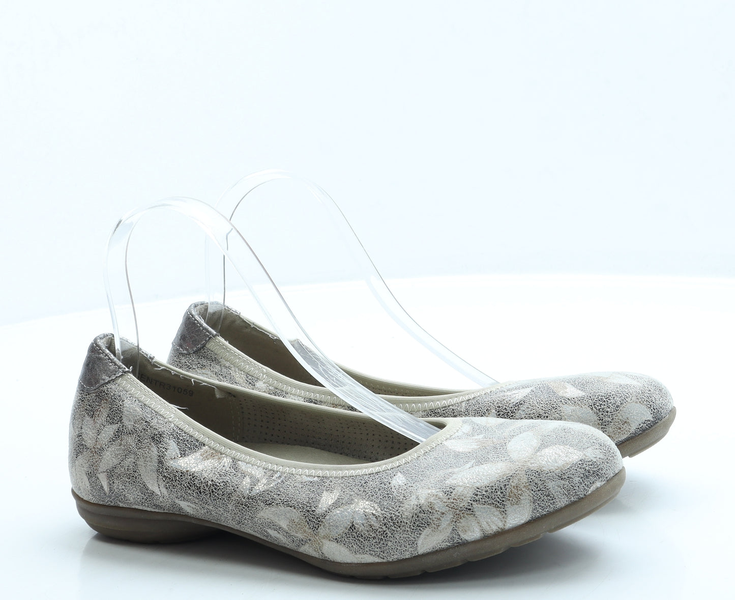 Pavers Womens Grey Floral Leather Ballet Flat UK 6