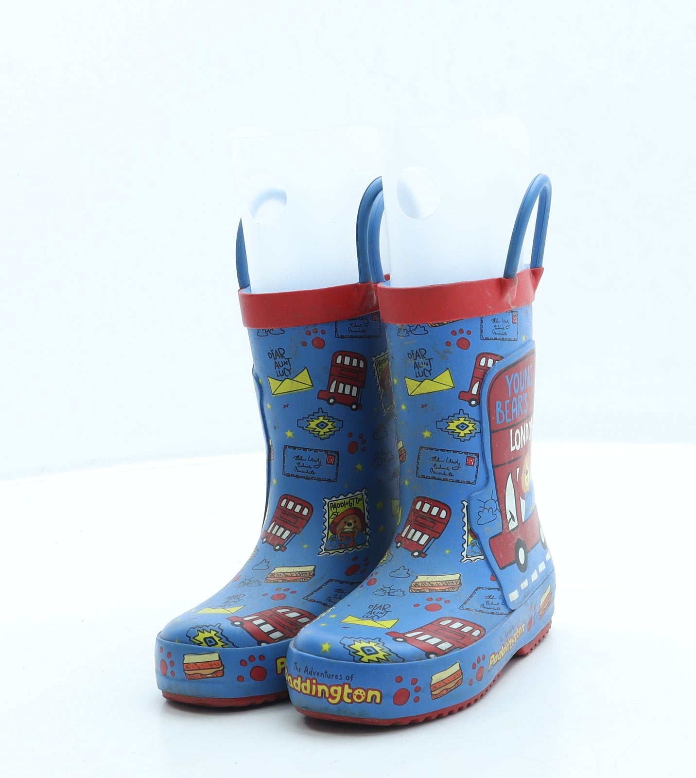 Preworn Boys Blue Geometric Rubber Wellies Boot UK 6 - Paddington Bear