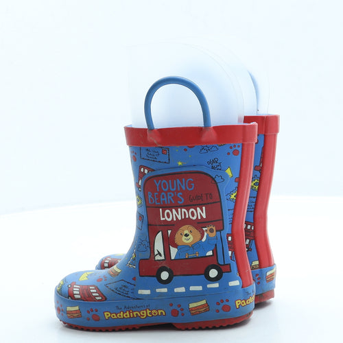 Preworn Boys Blue Geometric Rubber Wellies Boot UK 6 - Paddington Bear