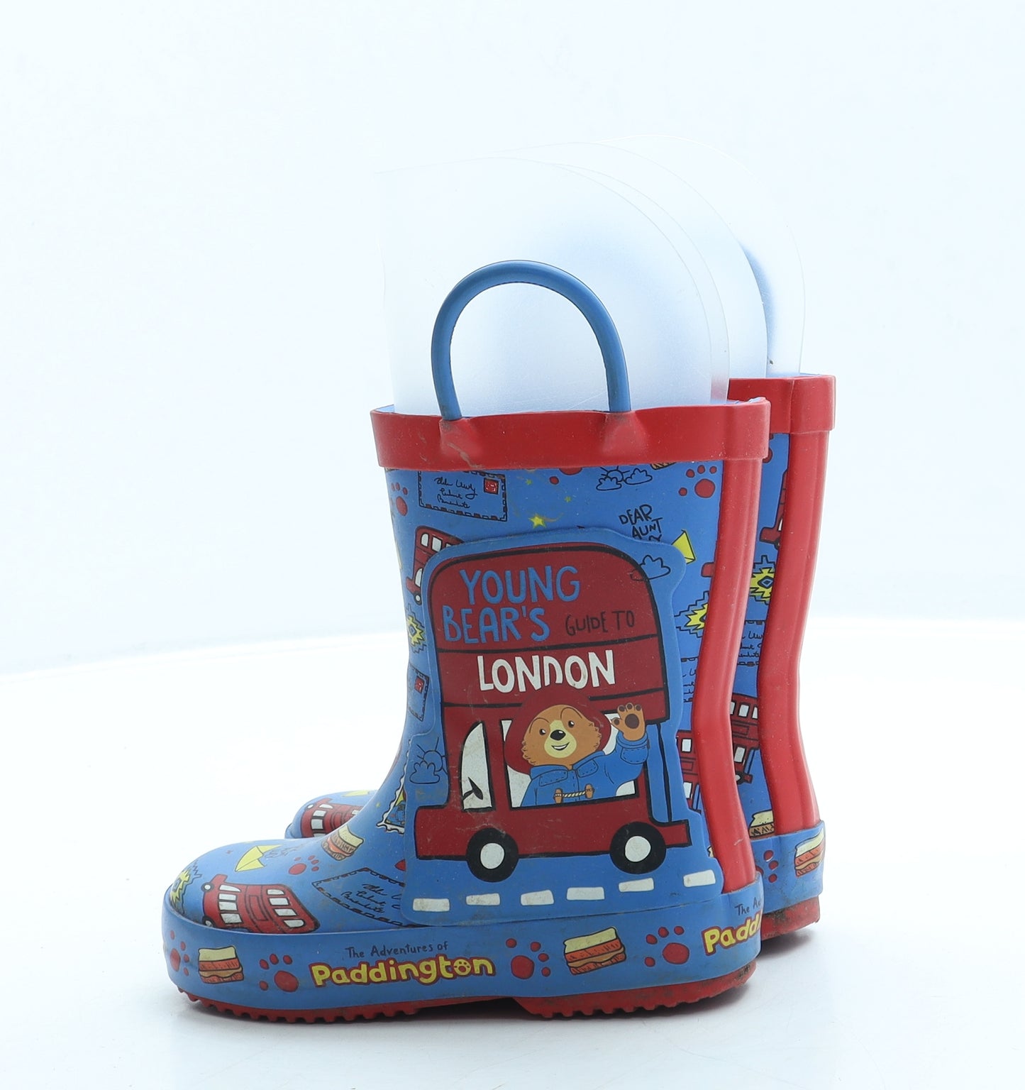 Preworn Boys Blue Geometric Rubber Wellies Boot UK 6 - Paddington Bear