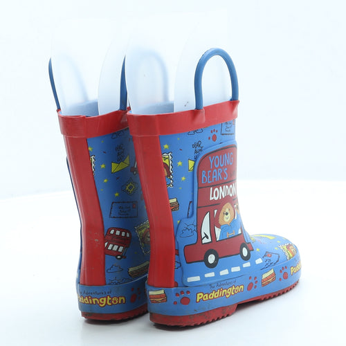 Preworn Boys Blue Geometric Rubber Wellies Boot UK 6 - Paddington Bear