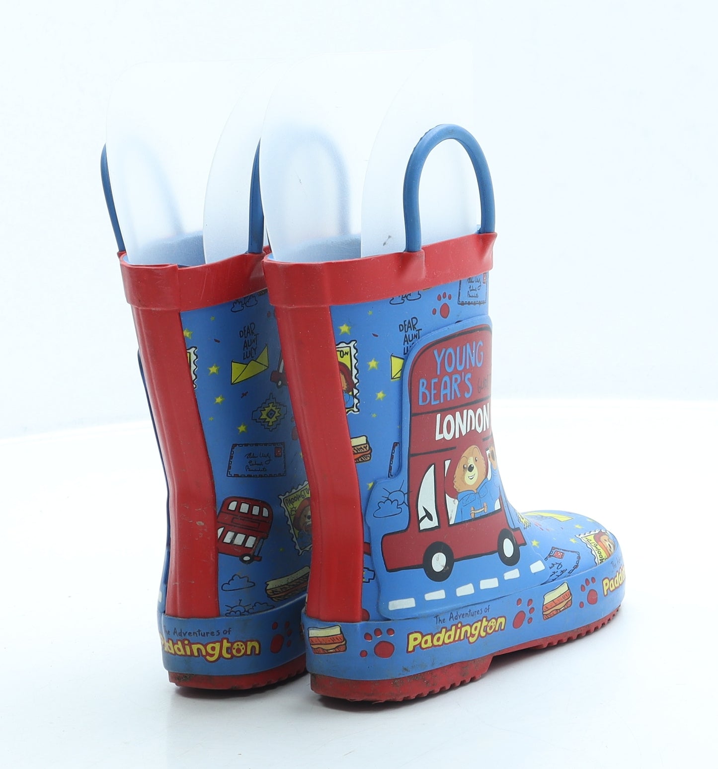 Preworn Boys Blue Geometric Rubber Wellies Boot UK 6 - Paddington Bear