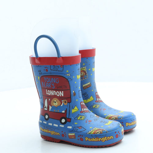 Preworn Boys Blue Geometric Rubber Wellies Boot UK 6 - Paddington Bear
