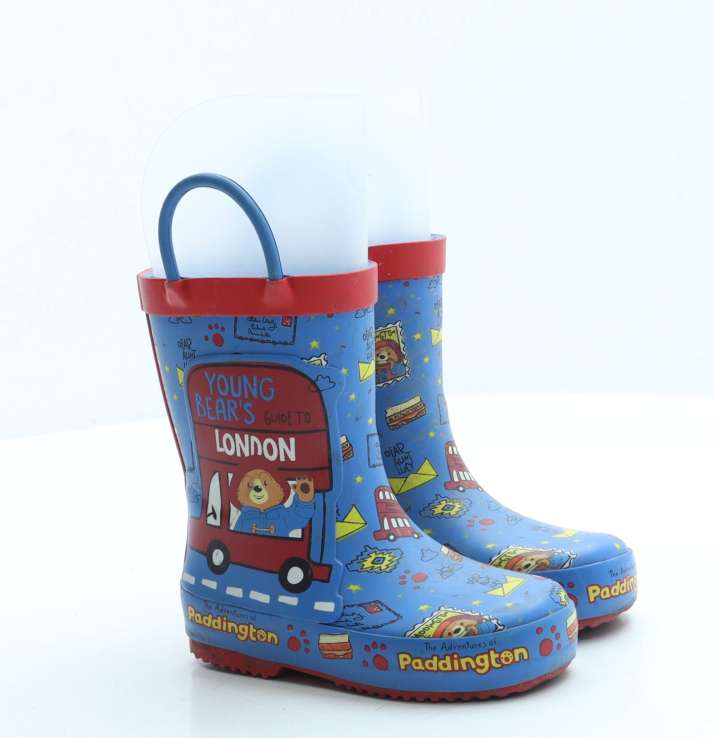 Preworn Boys Blue Geometric Rubber Wellies Boot UK 6 - Paddington Bear