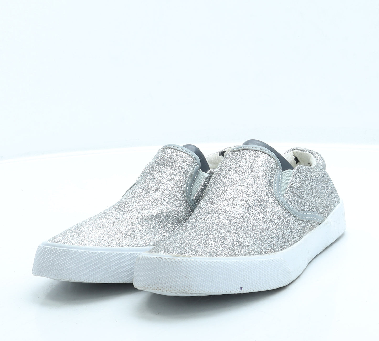 Marks and Spencer Girls Silver Polyester Slip On Flat UK 3 35.5