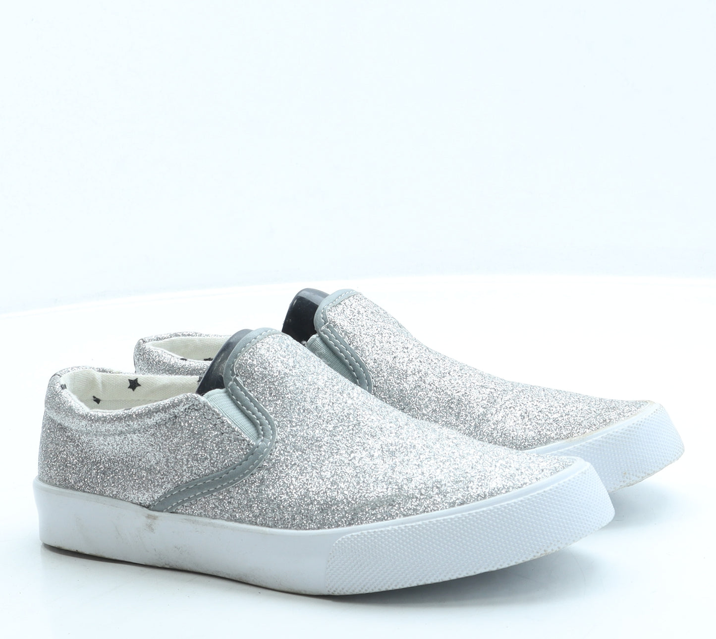 Marks and Spencer Girls Silver Polyester Slip On Flat UK 3 35.5