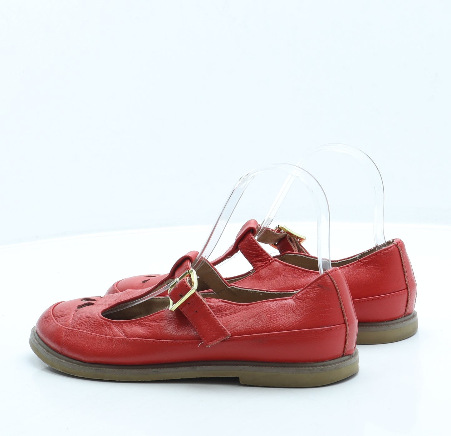 Topshop Womens Red Leather Mary Jane Flat UK 4 37