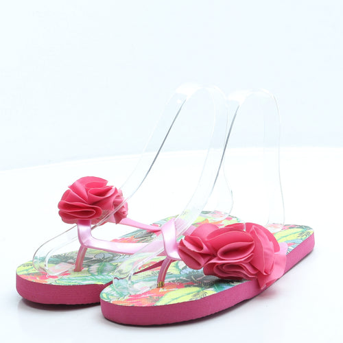 Preworn Girls Pink Floral Rubber Thong Sandal UK 2 34