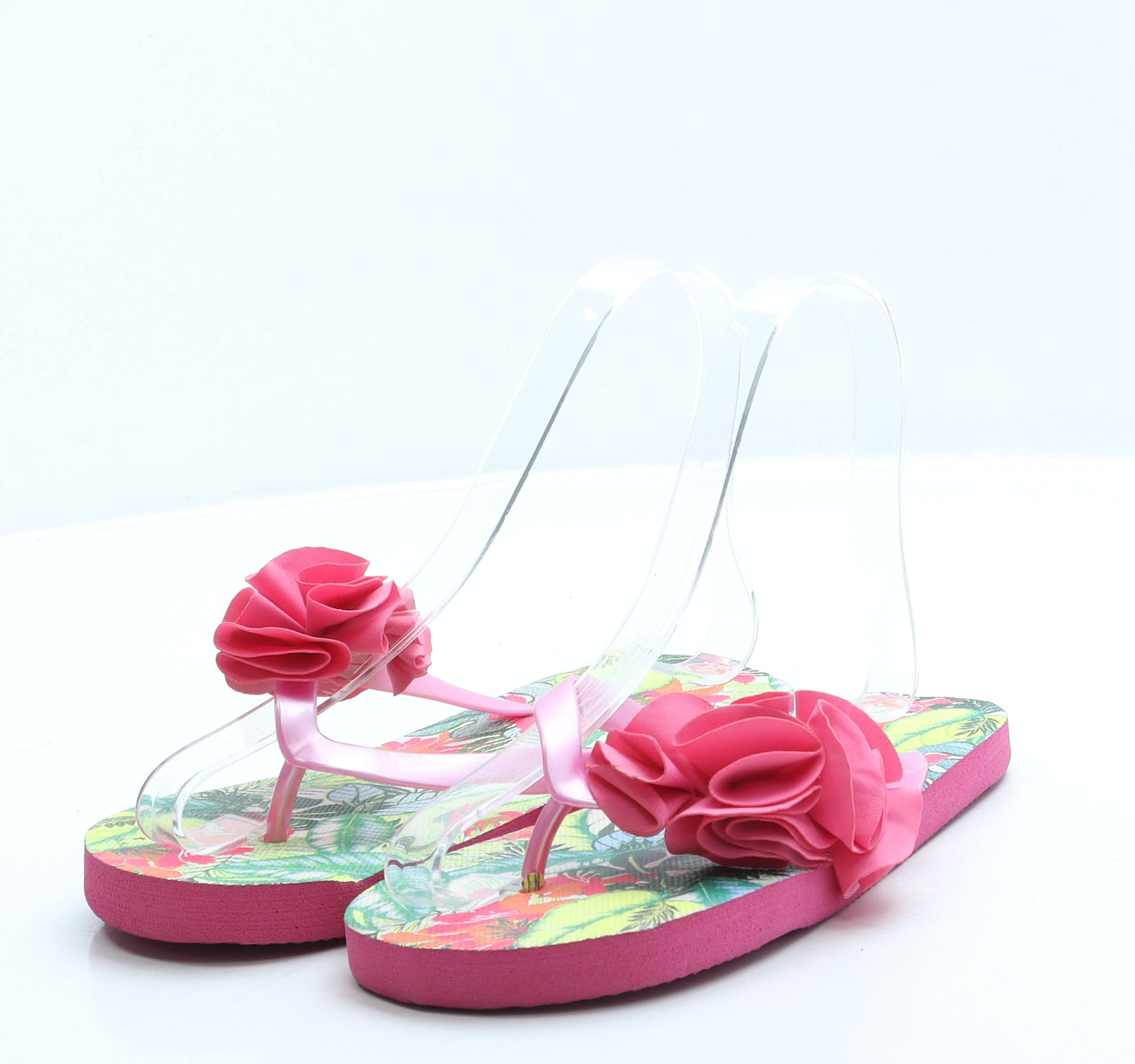 Preworn Girls Pink Floral Rubber Thong Sandal UK 2 34