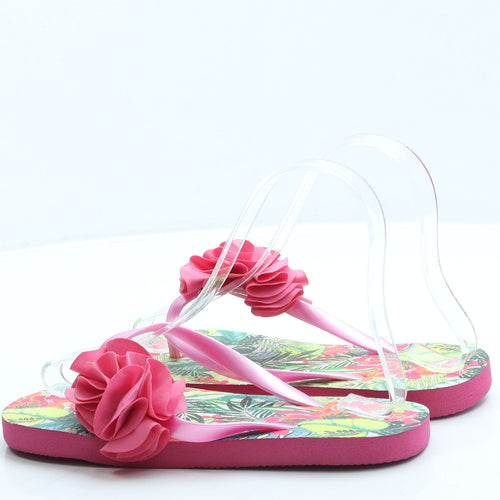 Preworn Girls Pink Floral Rubber Thong Sandal UK 2 34