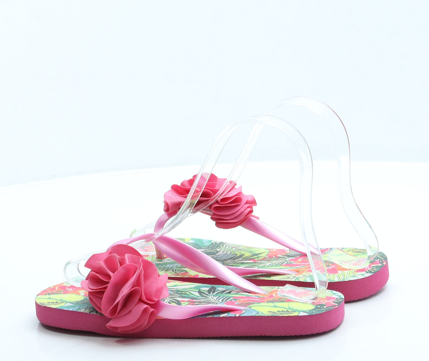 Preworn Girls Pink Floral Rubber Thong Sandal UK 2 34