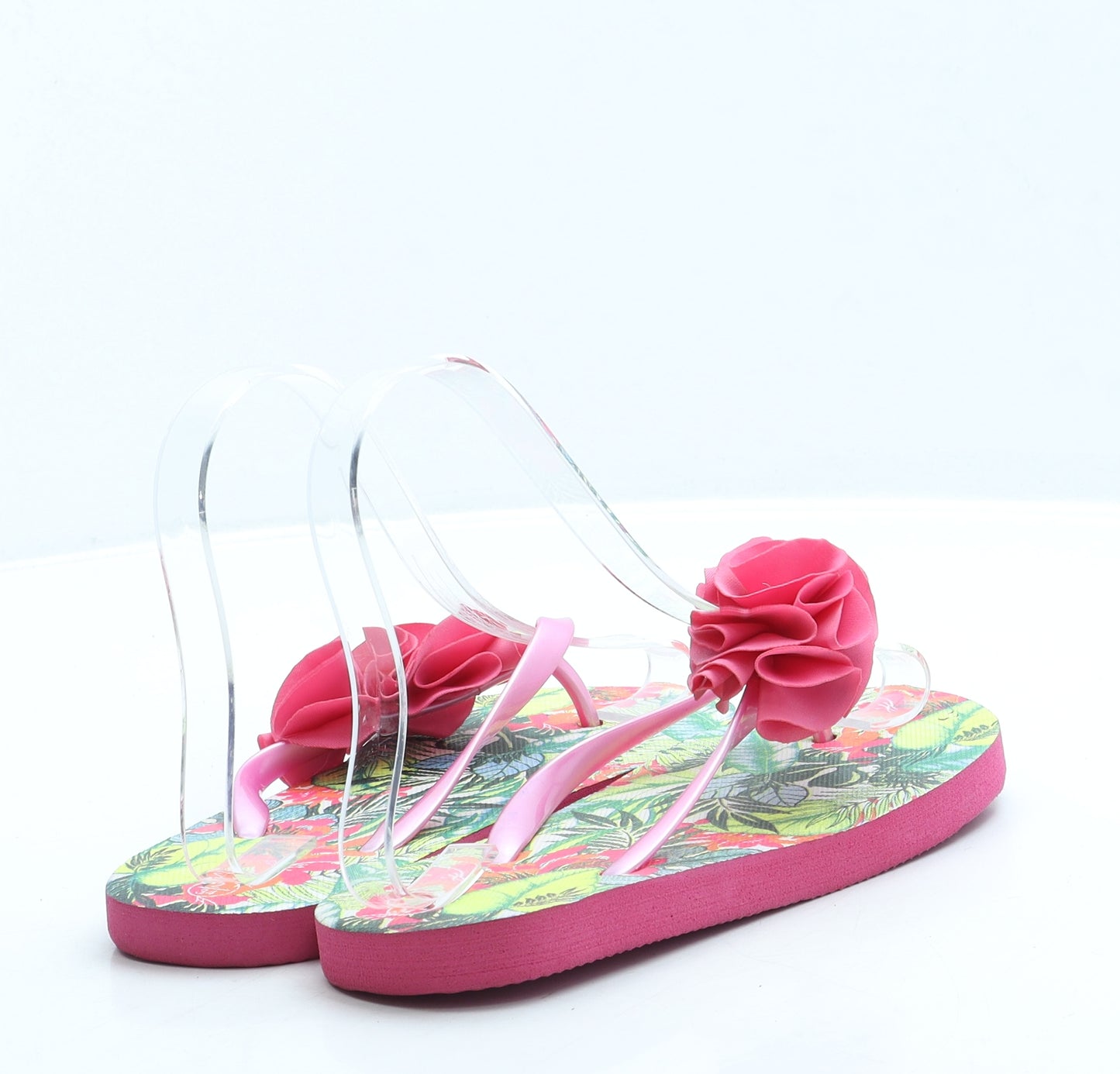 Preworn Girls Pink Floral Rubber Thong Sandal UK 2 34