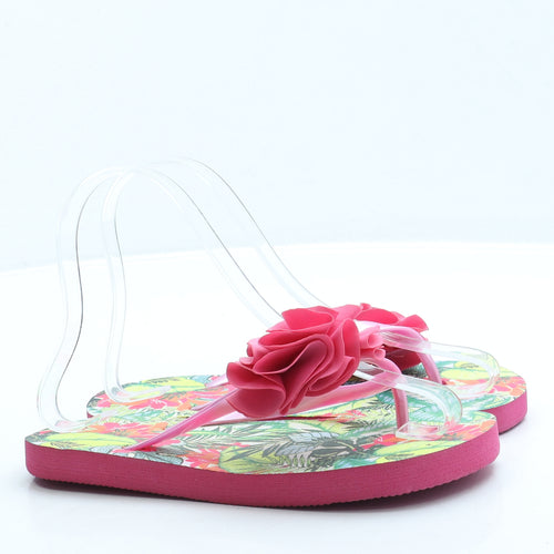 Preworn Girls Pink Floral Rubber Thong Sandal UK 2 34