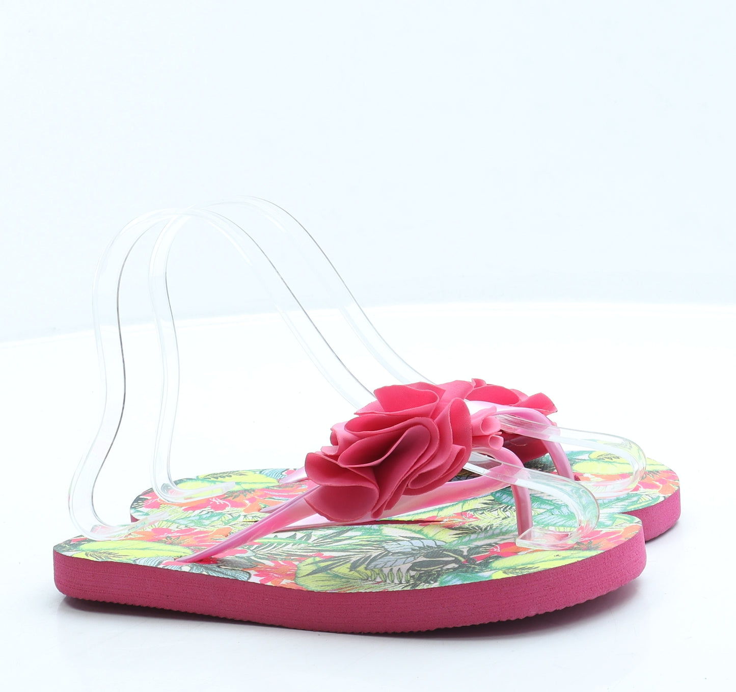 Preworn Girls Pink Floral Rubber Thong Sandal UK 2 34