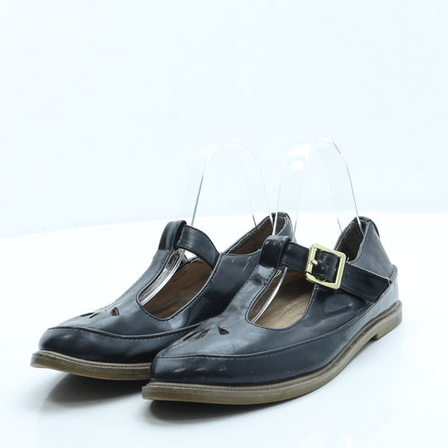 Topshop Womens Black Leather Mary Jane Flat UK 4 37