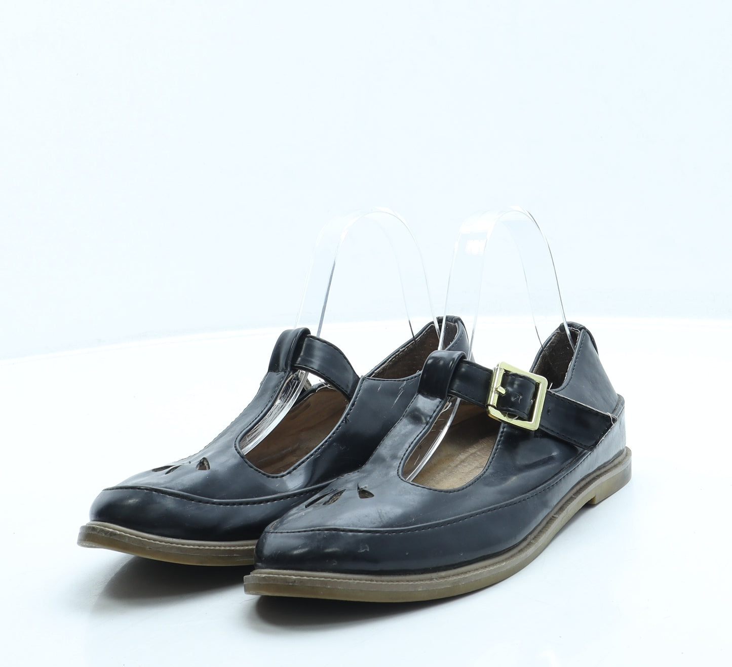 Topshop Womens Black Leather Mary Jane Flat UK 4 37