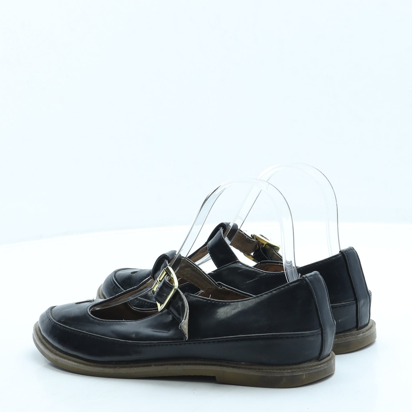 Topshop Womens Black Leather Mary Jane Flat UK 4 37