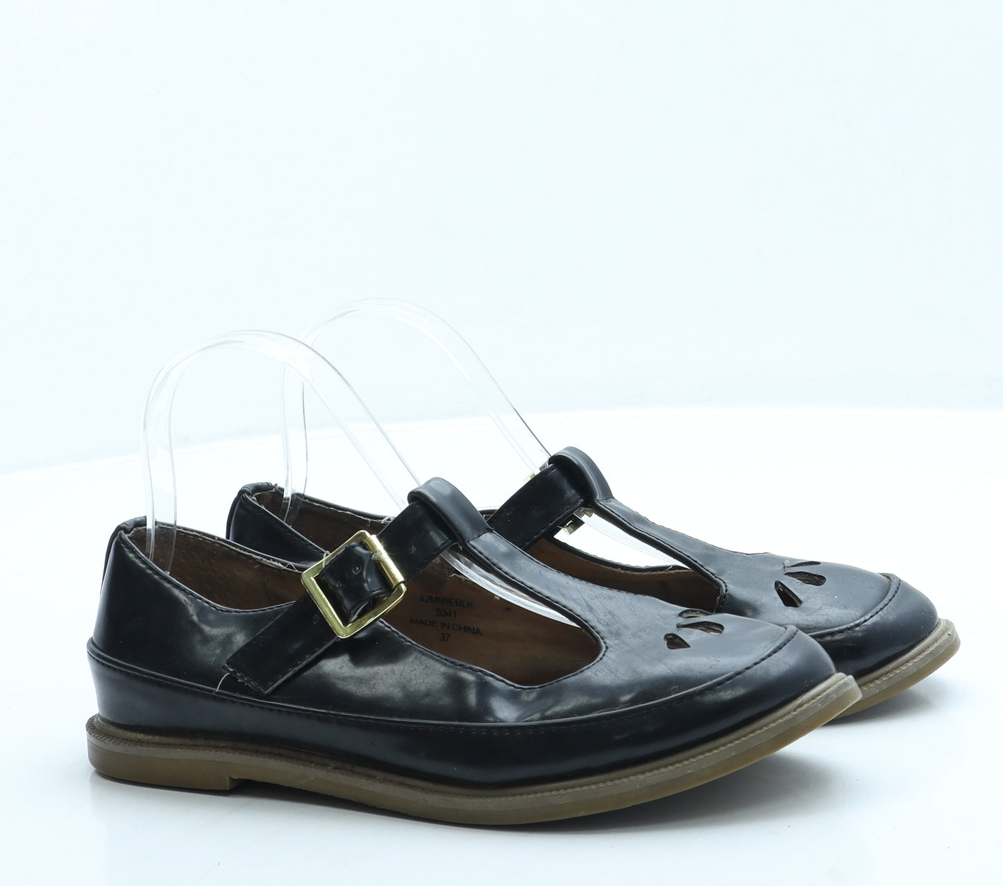 Topshop Womens Black Leather Mary Jane Flat UK 4 37