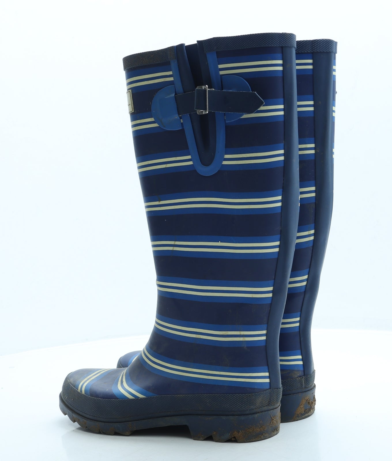 DASH Womens Blue Striped Rubber Wellies Boot UK 4