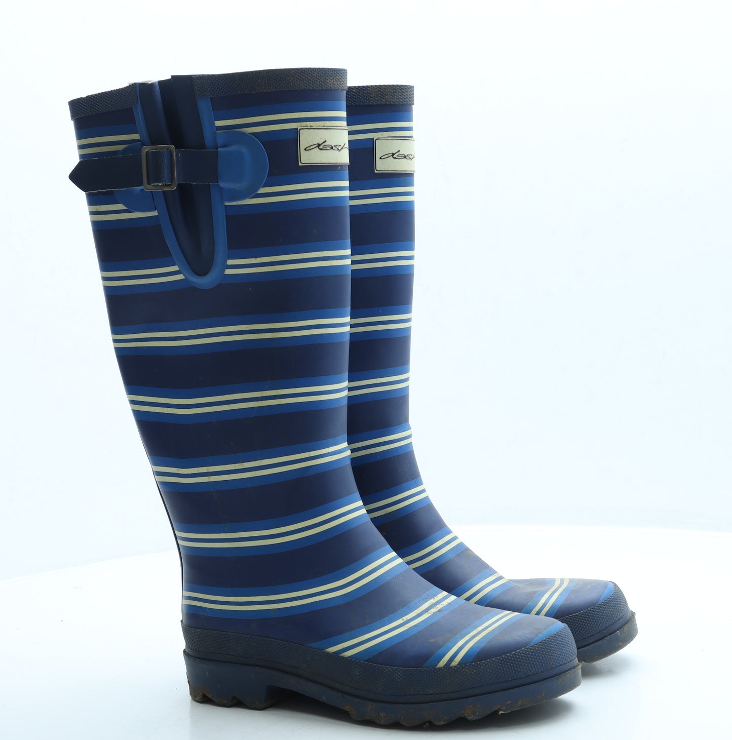 DASH Womens Blue Striped Rubber Wellies Boot UK 4