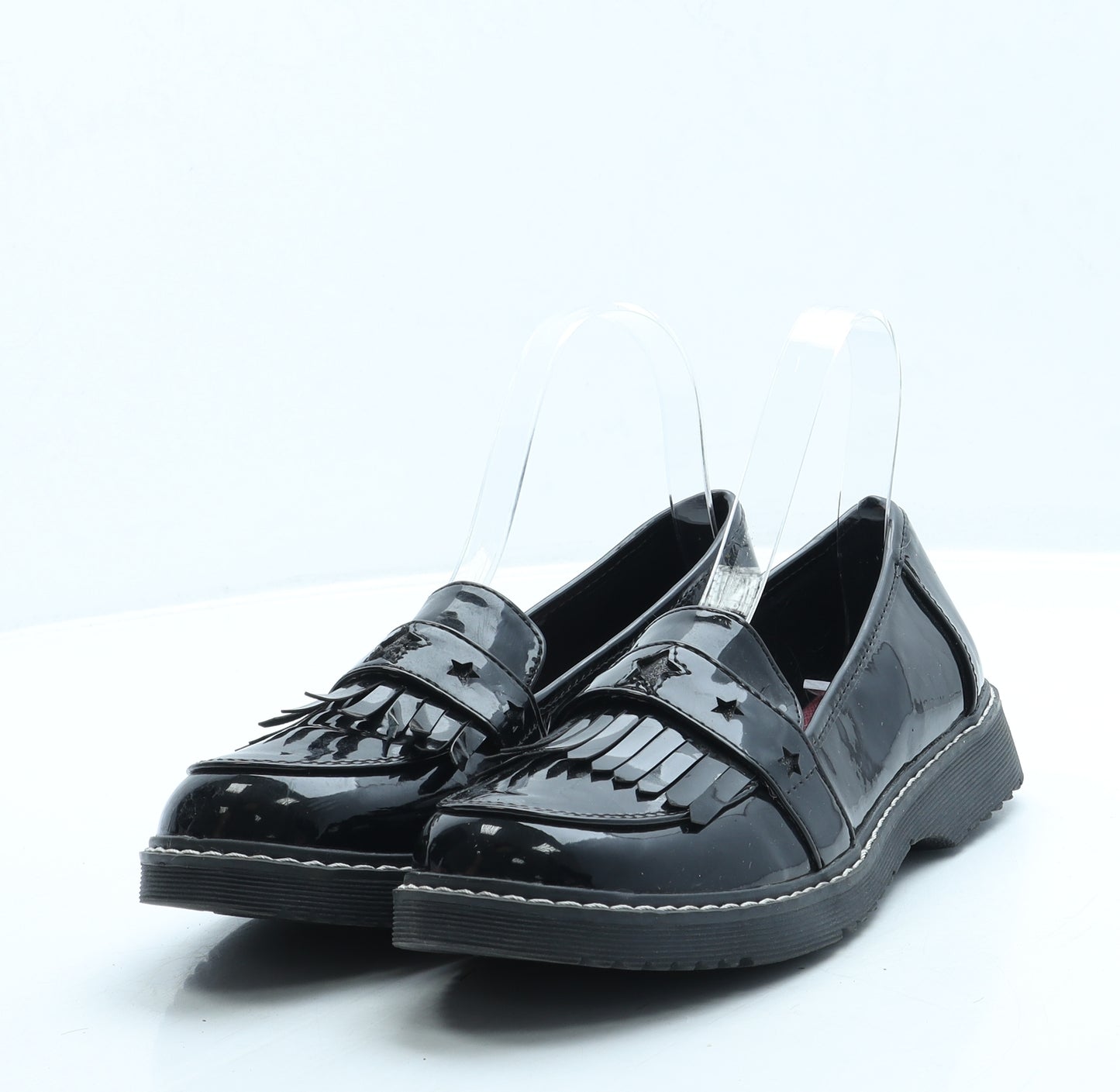 TU Girls Black Leather Loafer Flat UK 3 - School
