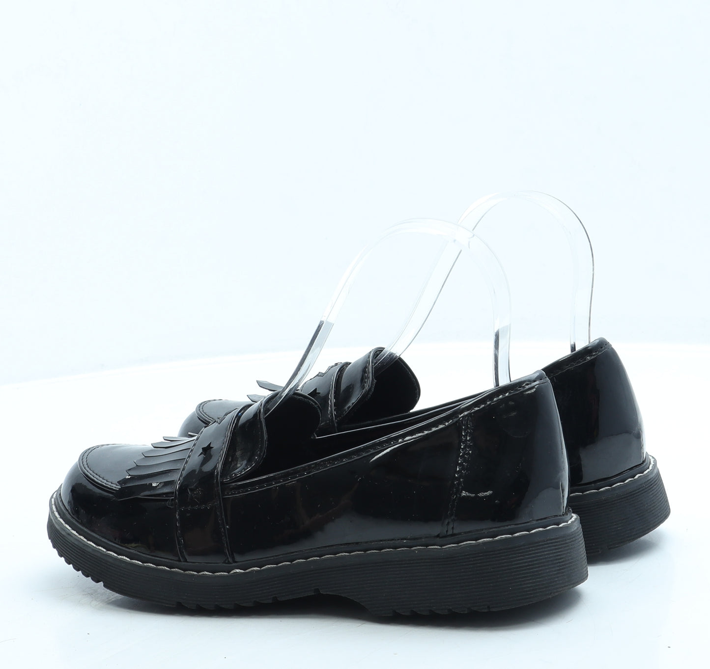 TU Girls Black Leather Loafer Flat UK 3 - School