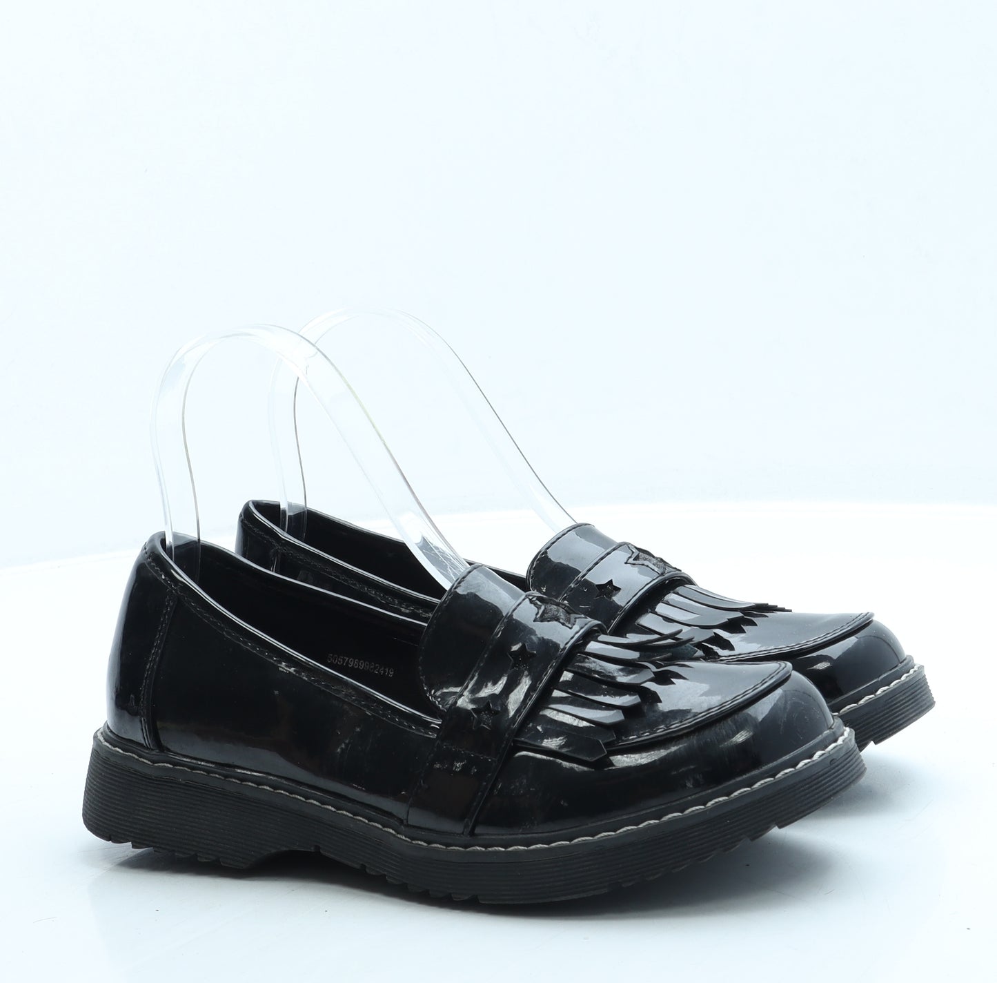 TU Girls Black Leather Loafer Flat UK 3 - School