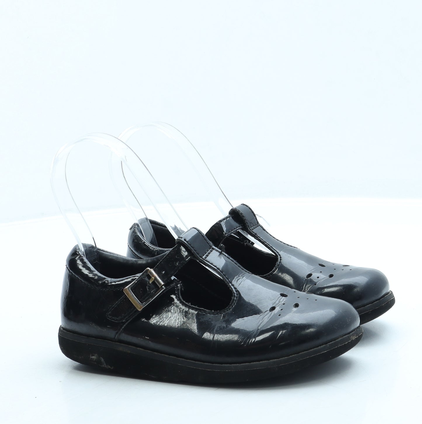 Clarks Girls Black Leather Mary Jane Flat UK 11 - School