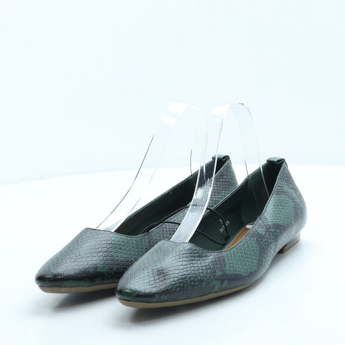 Marks and Spencer Womens Green Animal Print Leather Slip On Flat UK 5