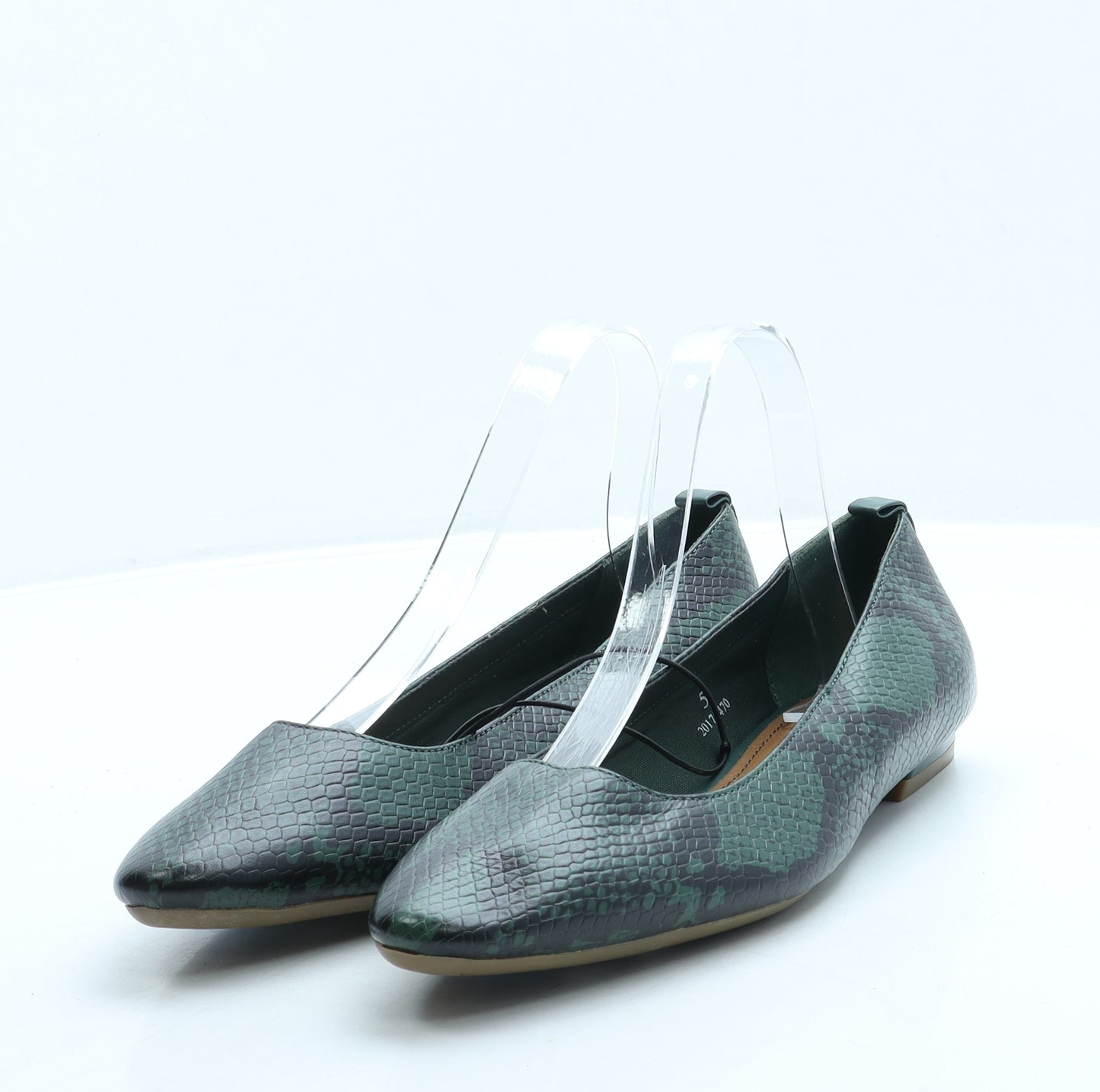 Marks and Spencer Womens Green Animal Print Leather Slip On Flat UK 5