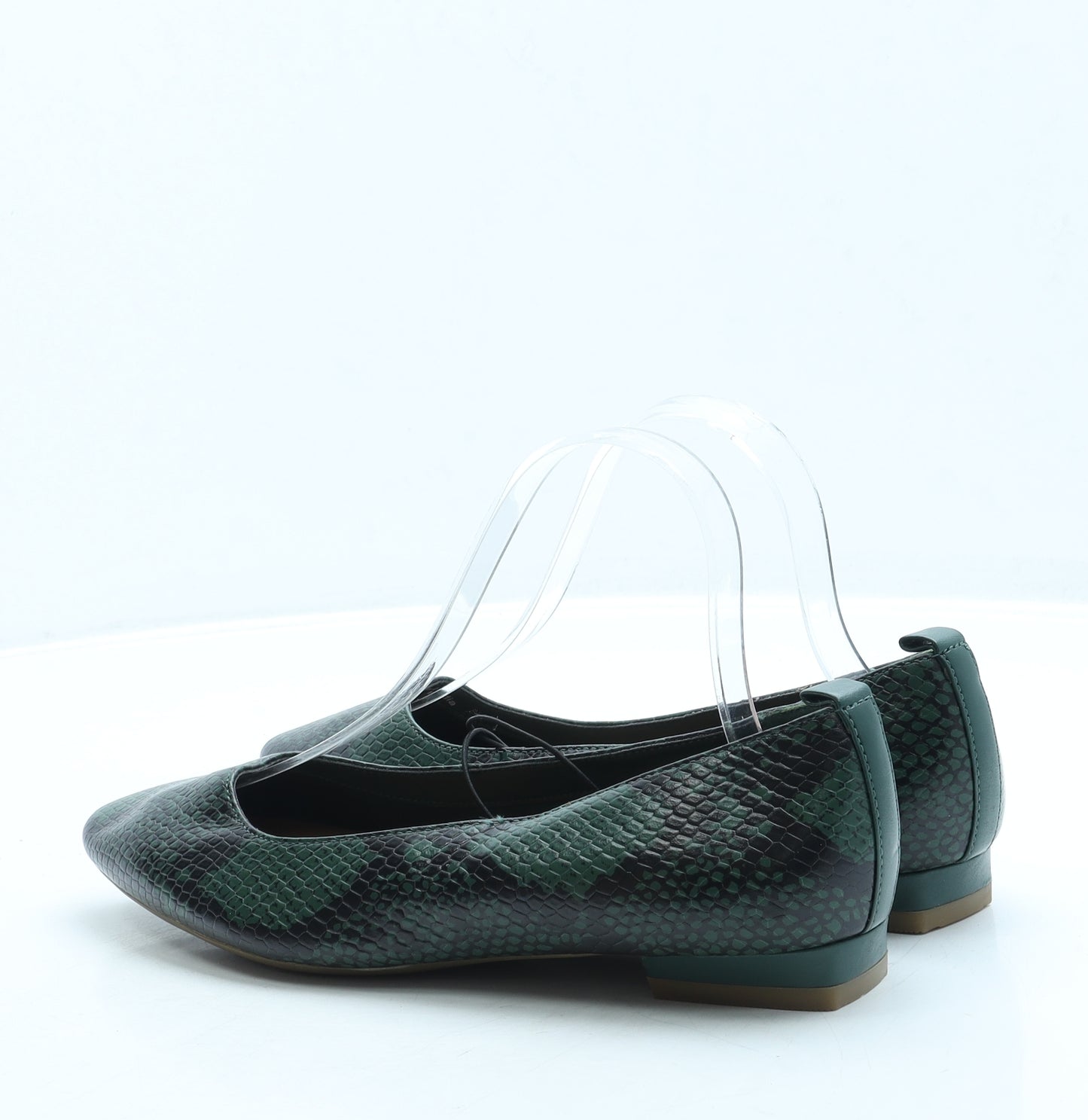 Marks and Spencer Womens Green Animal Print Leather Slip On Flat UK 5