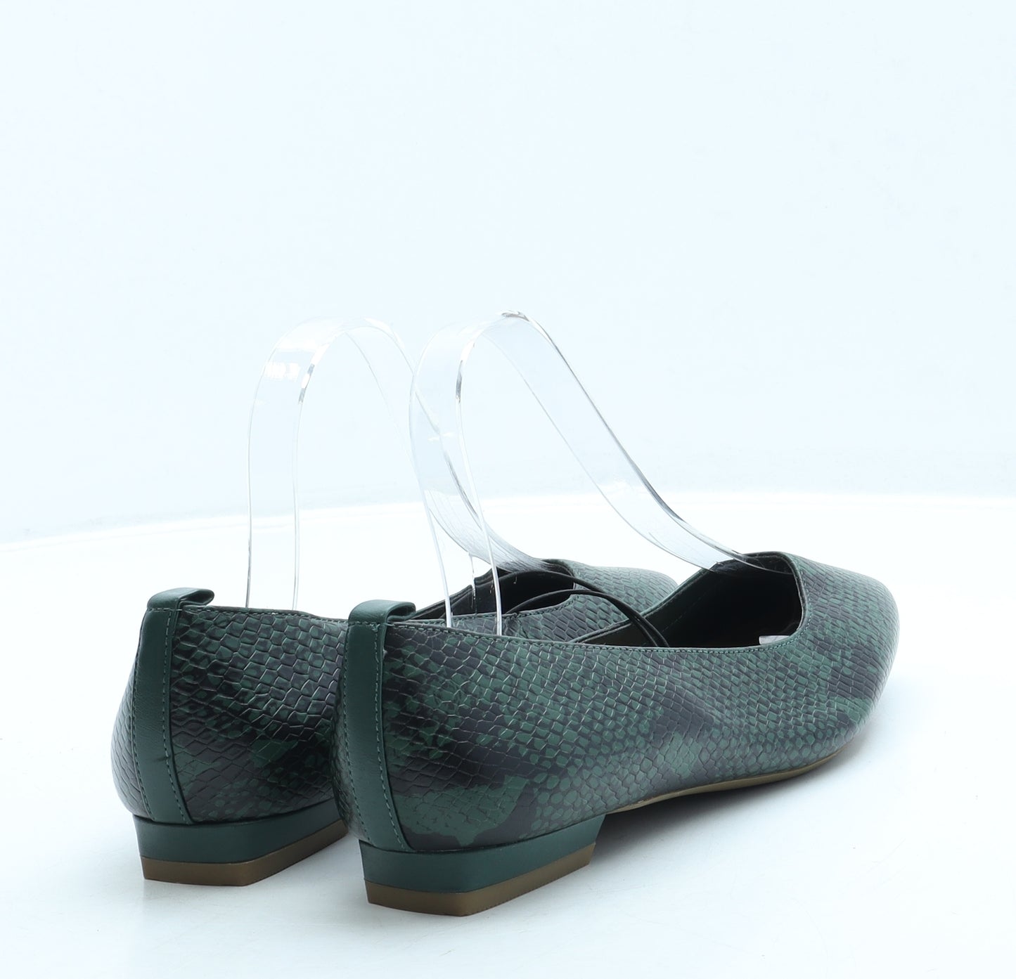 Marks and Spencer Womens Green Animal Print Leather Slip On Flat UK 5