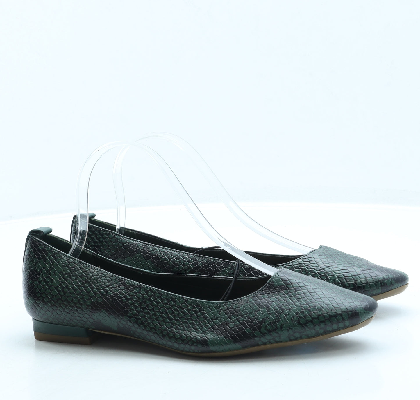 Marks and Spencer Womens Green Animal Print Leather Slip On Flat UK 5