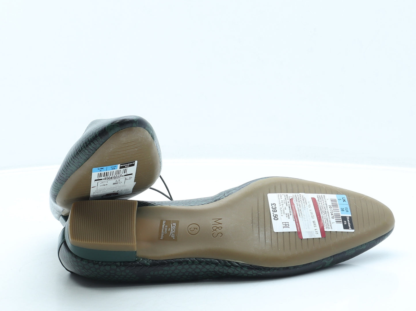 Marks and Spencer Womens Green Animal Print Leather Slip On Flat UK 5
