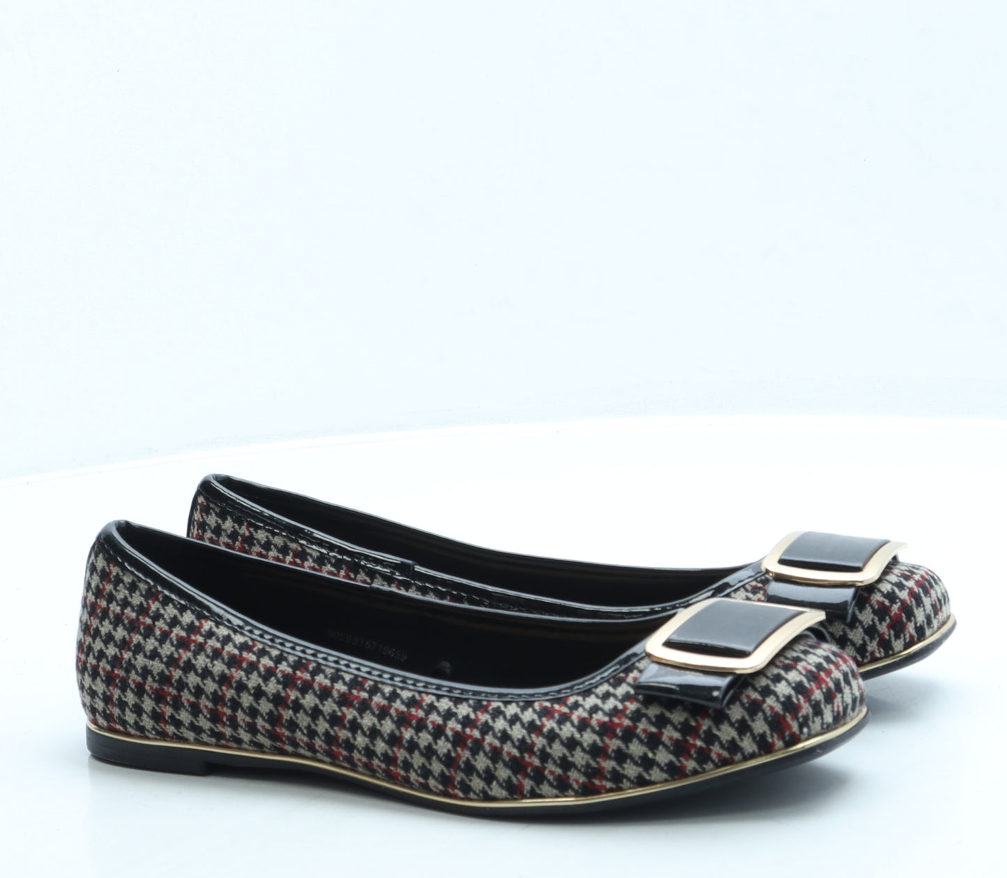 TU Womens Red Houndstooth Polyester Ballet Flat UK 5