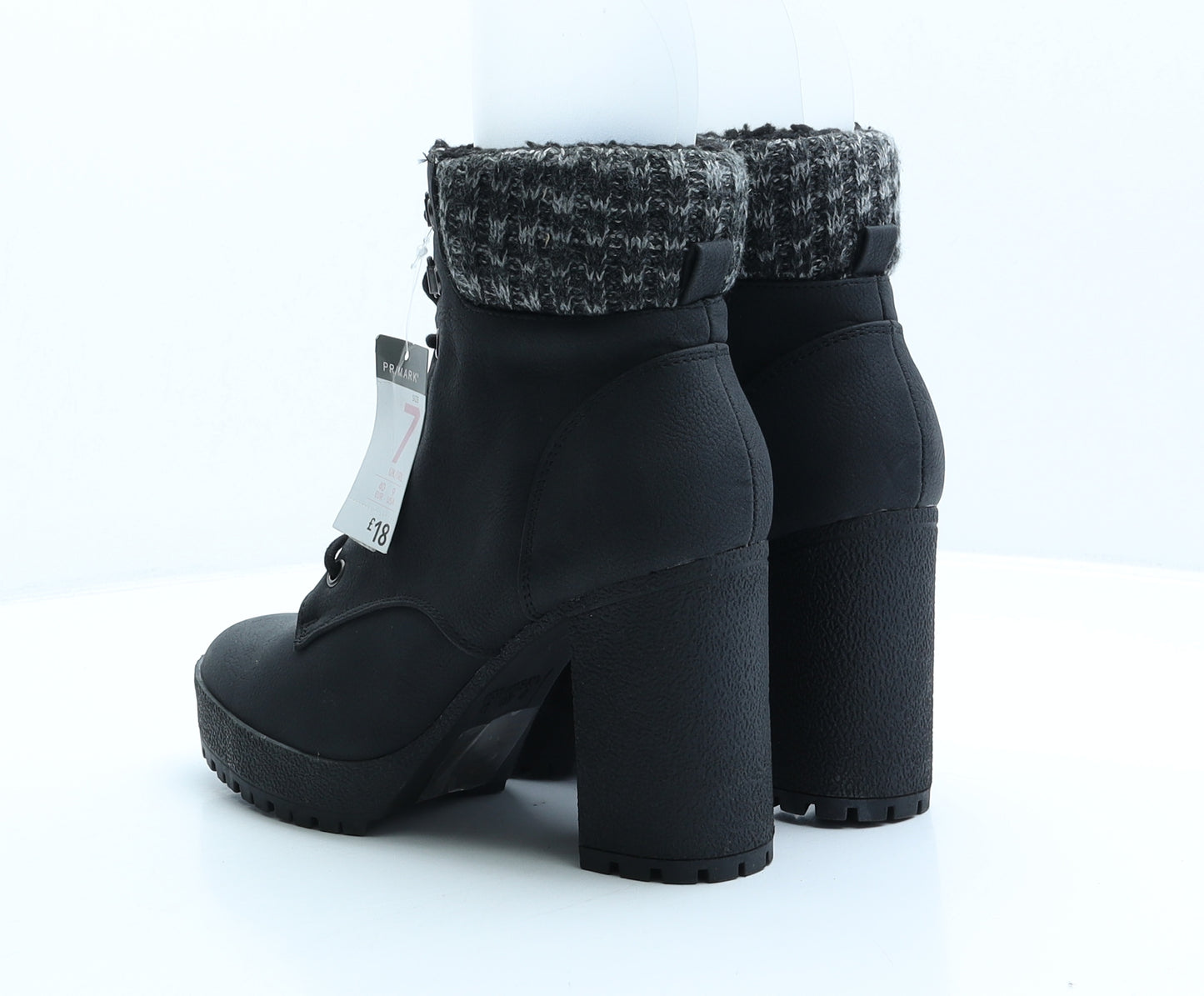 Primark Womens Black Leather Platform Boot UK 7 40 US 9