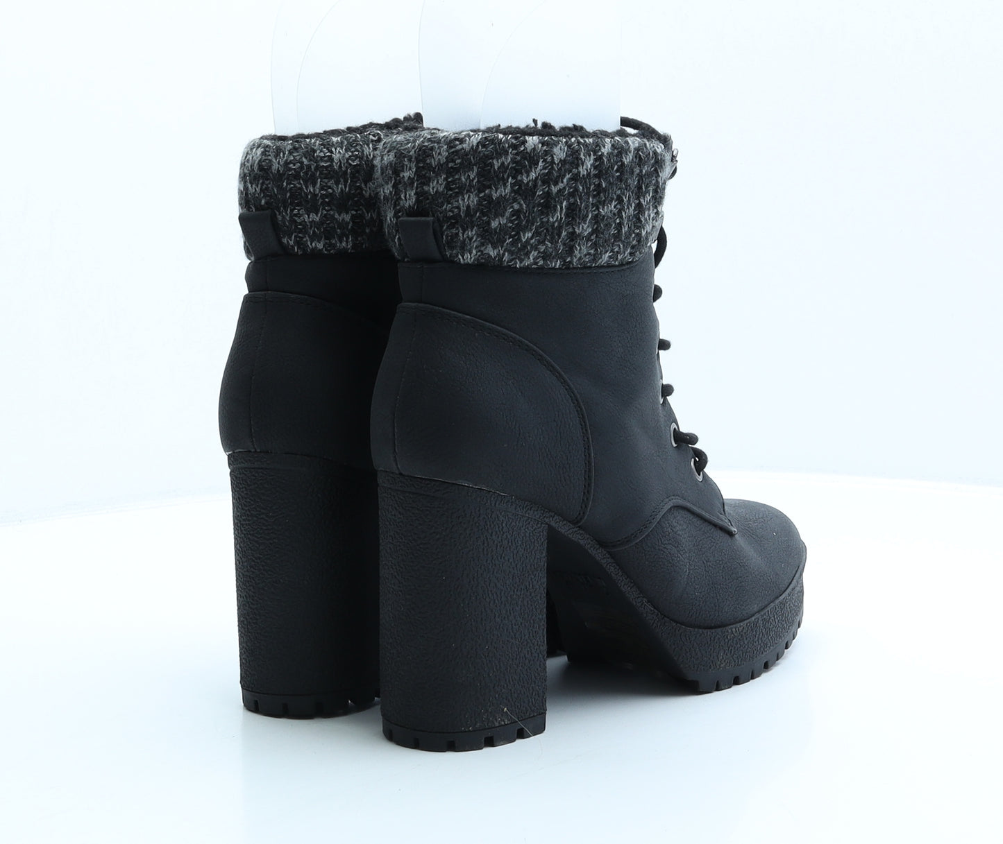 Primark Womens Black Leather Platform Boot UK 7 40 US 9