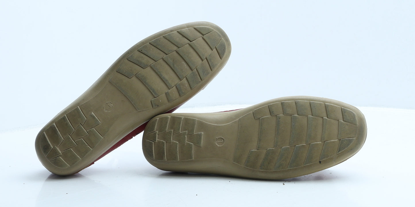 Shoe Tree Womens Red Geometric Leather Ballet Flat UK 7 - Flower