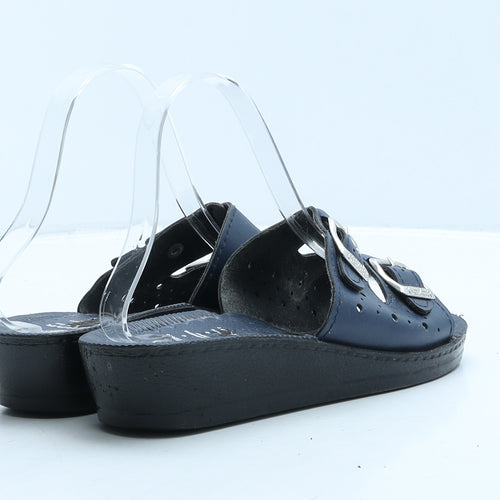 Gezer Womens Blue Leather Slider Slipper UK 4 37