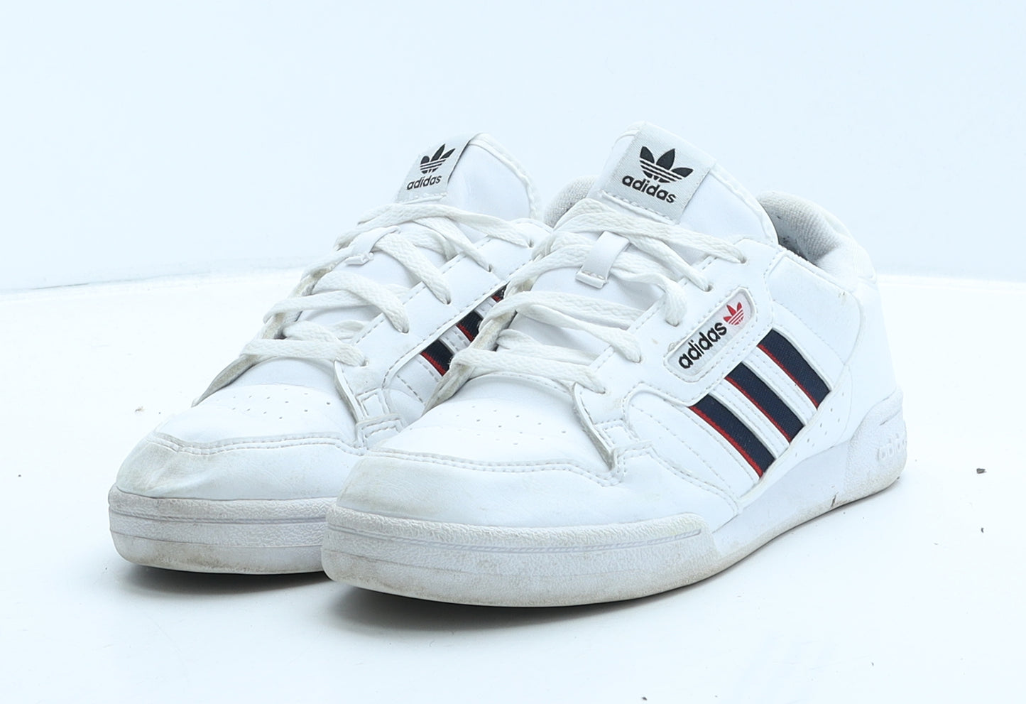 adidas Girls White Striped Leather Trainer UK 2 34