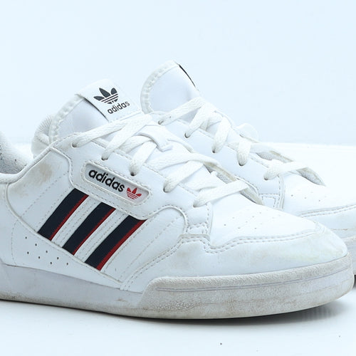 adidas Girls White Striped Leather Trainer UK 2 34