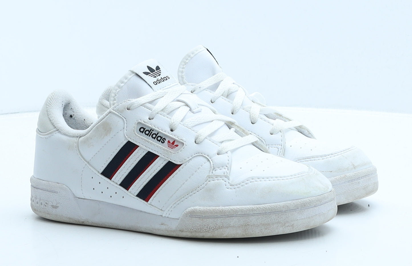adidas Girls White Striped Leather Trainer UK 2 34