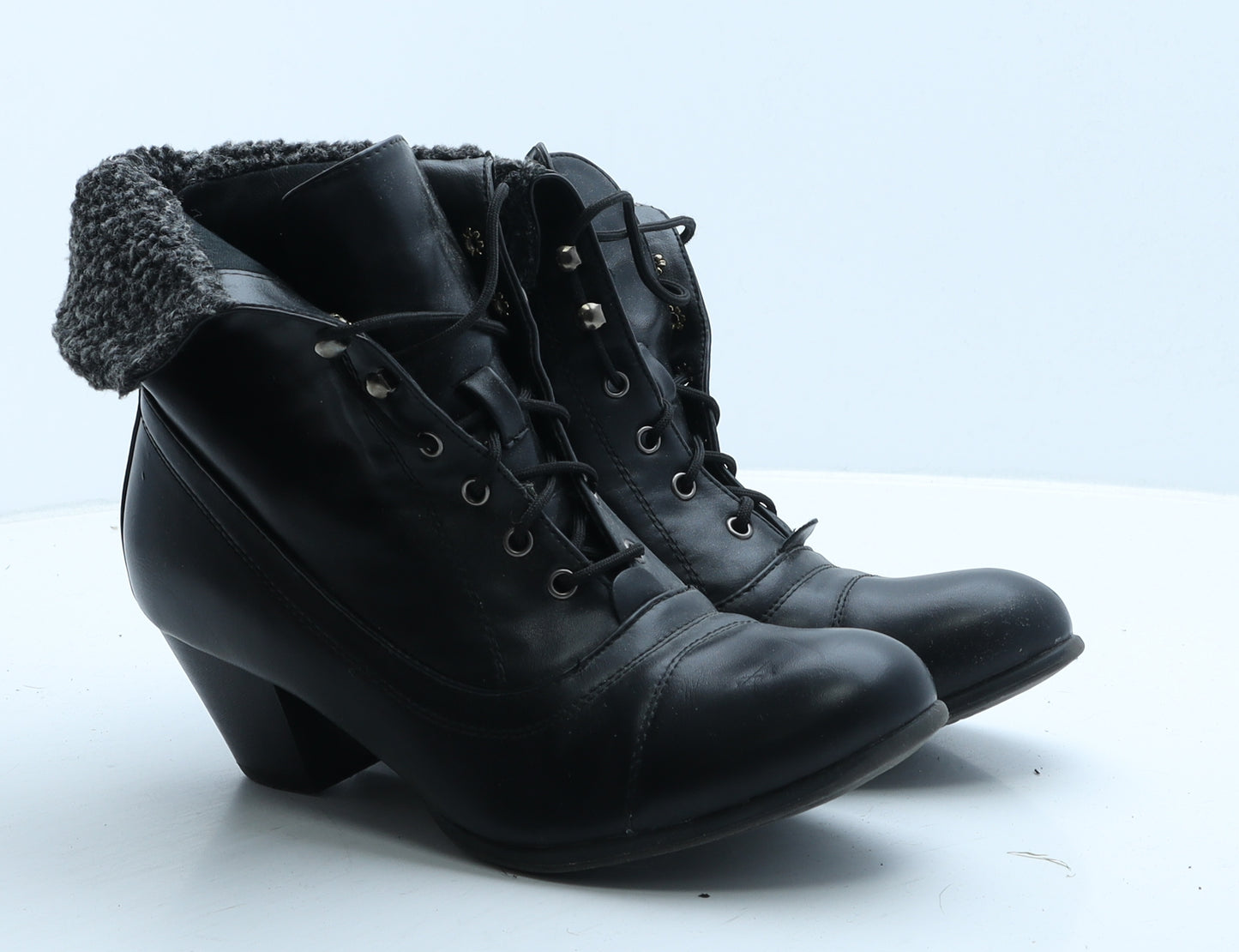 Preworn Womens Black Leather Shearling Style Boot UK 8 41