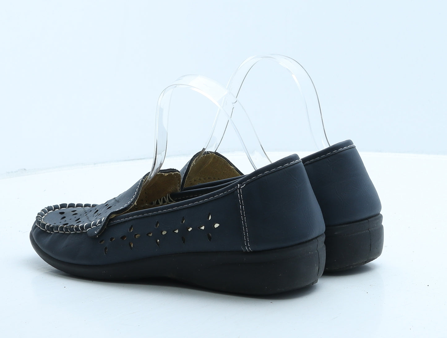 MultiFit Womens Blue Geometric Leather Loafer Casual UK 6