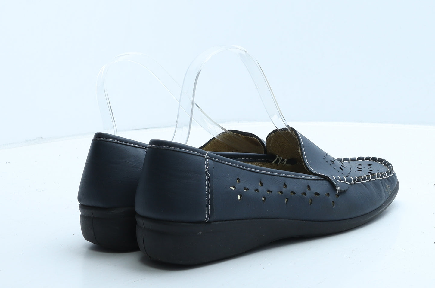 MultiFit Womens Blue Geometric Leather Loafer Casual UK 6