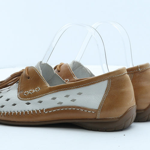 Pavers Womens White Geometric Leather Boat Shoe Casual UK 5 38