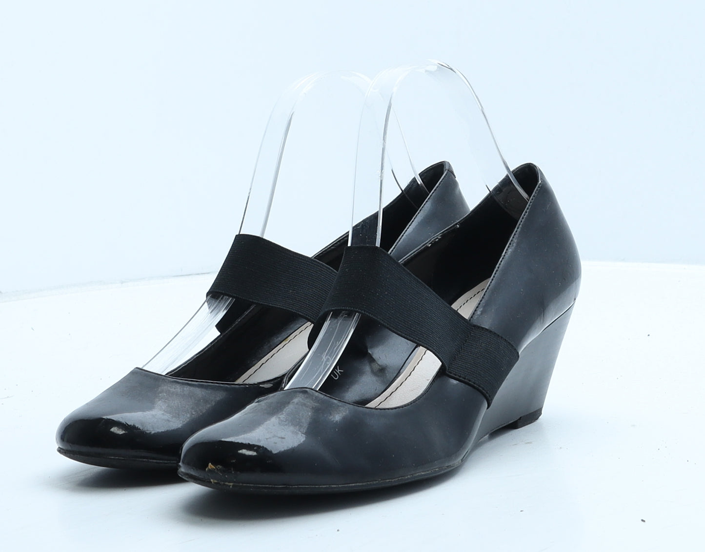 Marks and Spencer Womens Black Vinyl Court Heel UK 5